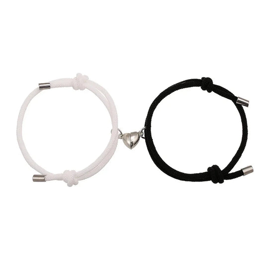 Matching Black & White Heart Charm Bracelets with Adjustable Clasps
 - ModishWorld
