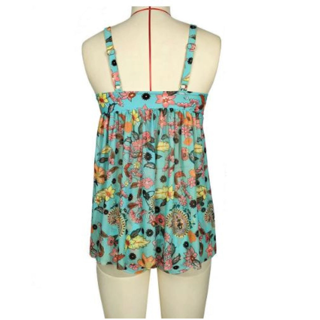 Women's Summer Aqua Floral Tankini Top, Lightweight and Sleeveless
 - ModishWorld