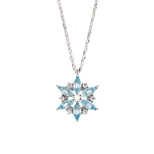 Sterling Silver Aquamarine Snowflake Pendant Necklace with Turquoise Gemstone
 - ModishWorld