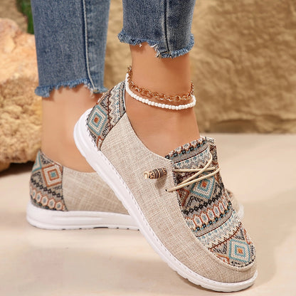 Bohemian Beaded Slip-On Sneakers for Women with Tribal Print
 - ModishWorld