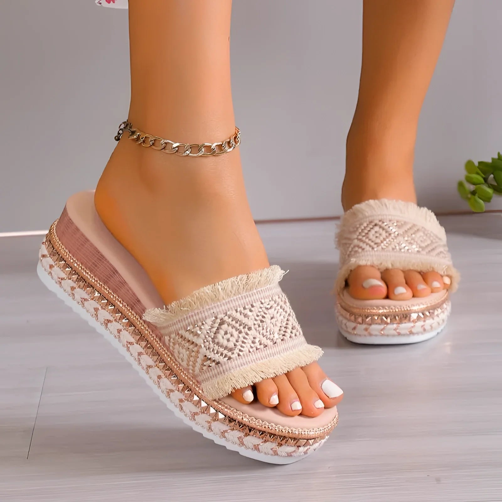 Boho-Chic Platform Sandals with Beaded Fringe for Comfortable Summer Wear
 - ModishWorld