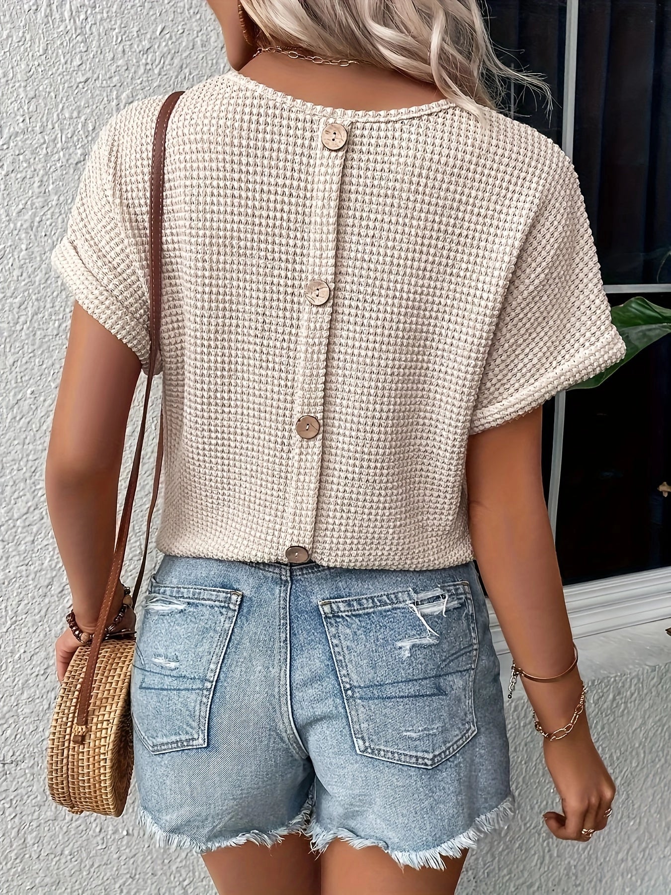 Women's Stylish Summer Crochet Top with Beige Buttons
 - ModishWorld