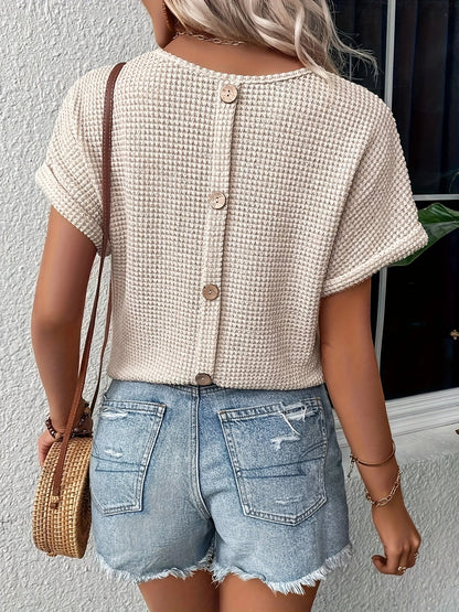 Women's Stylish Summer Crochet Top with Beige Buttons
 - ModishWorld