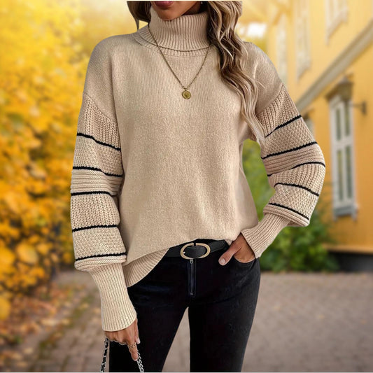 Women's Cozy Beige Chunky Knit Turtleneck Sweater for Fall
 - ModishWorld