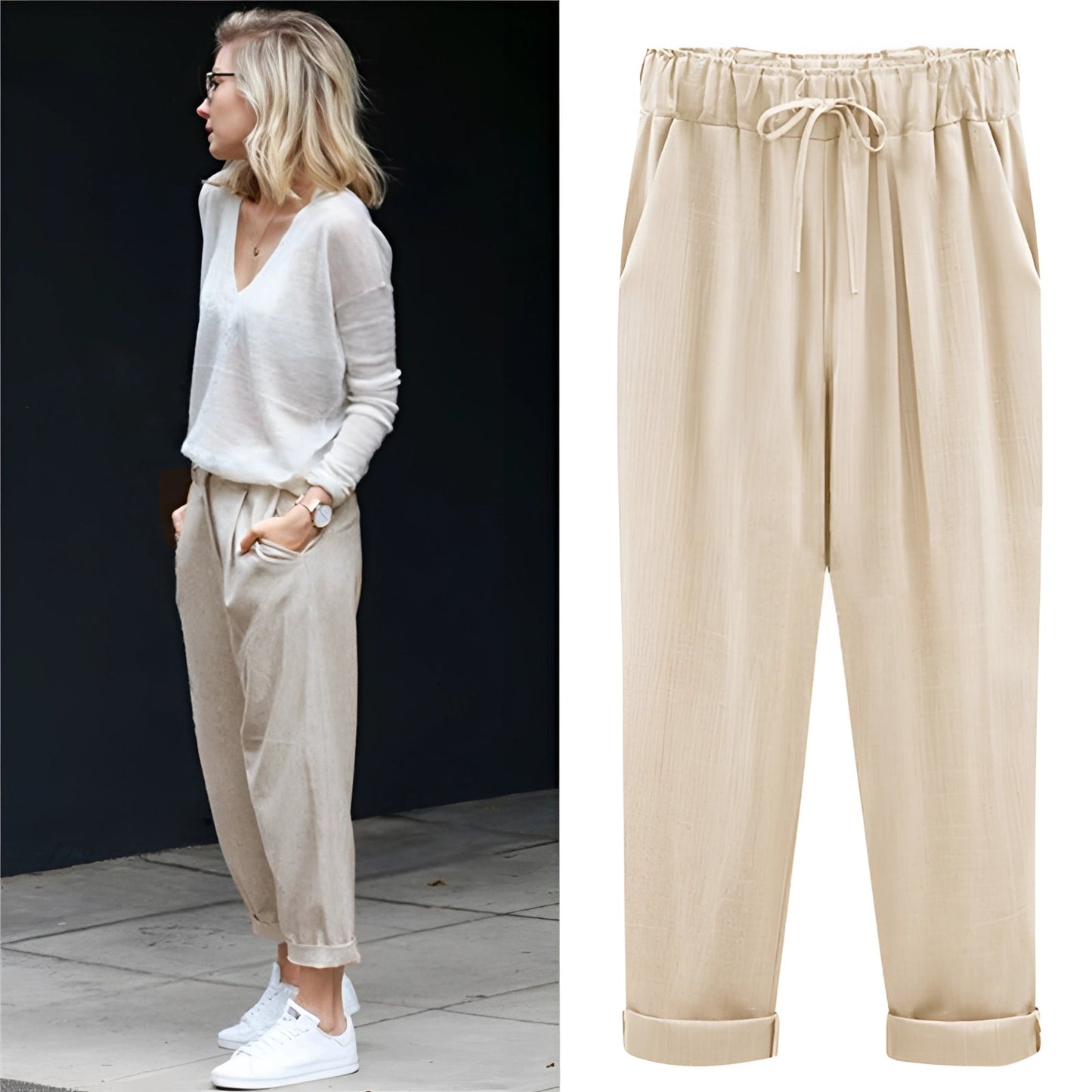 Women's High-Waisted Beige Linen Joggers: Lightweight and Breathable
 - ModishWorld
