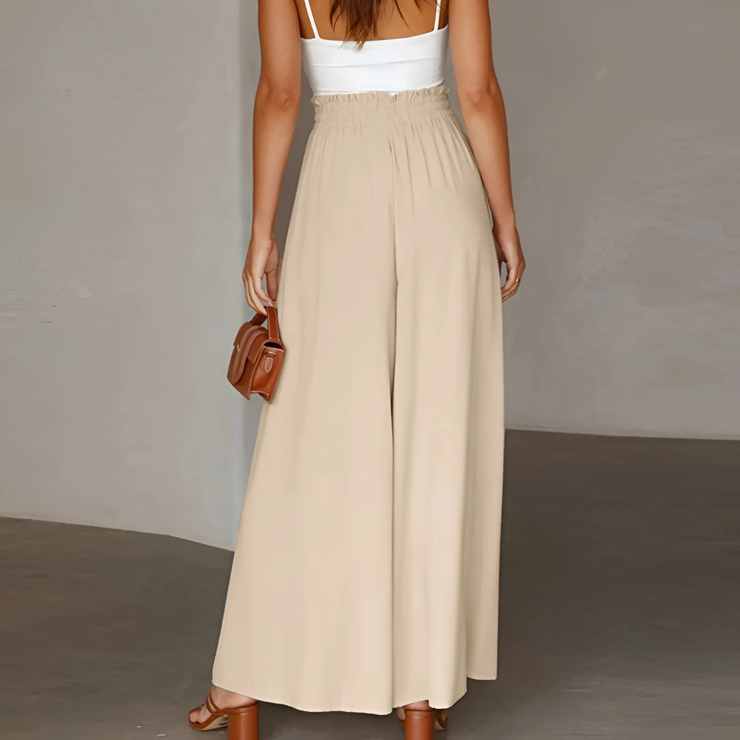 Women's High-Waisted Wide-Leg Beige Linen Palazzo Pants for Summer
 - ModishWorld