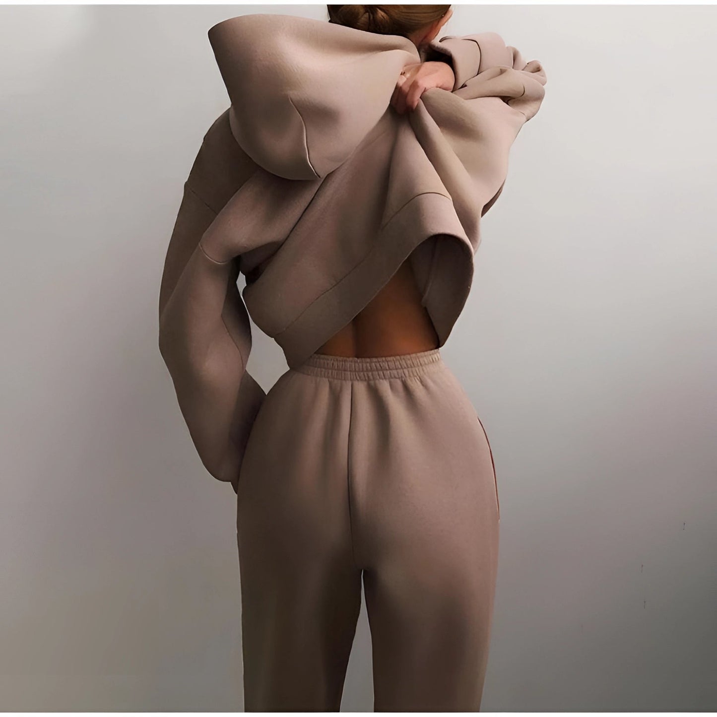 Women's Beige Oversized Scarf and Neutral Loungewear Joggers (High Waisted)
 - ModishWorld