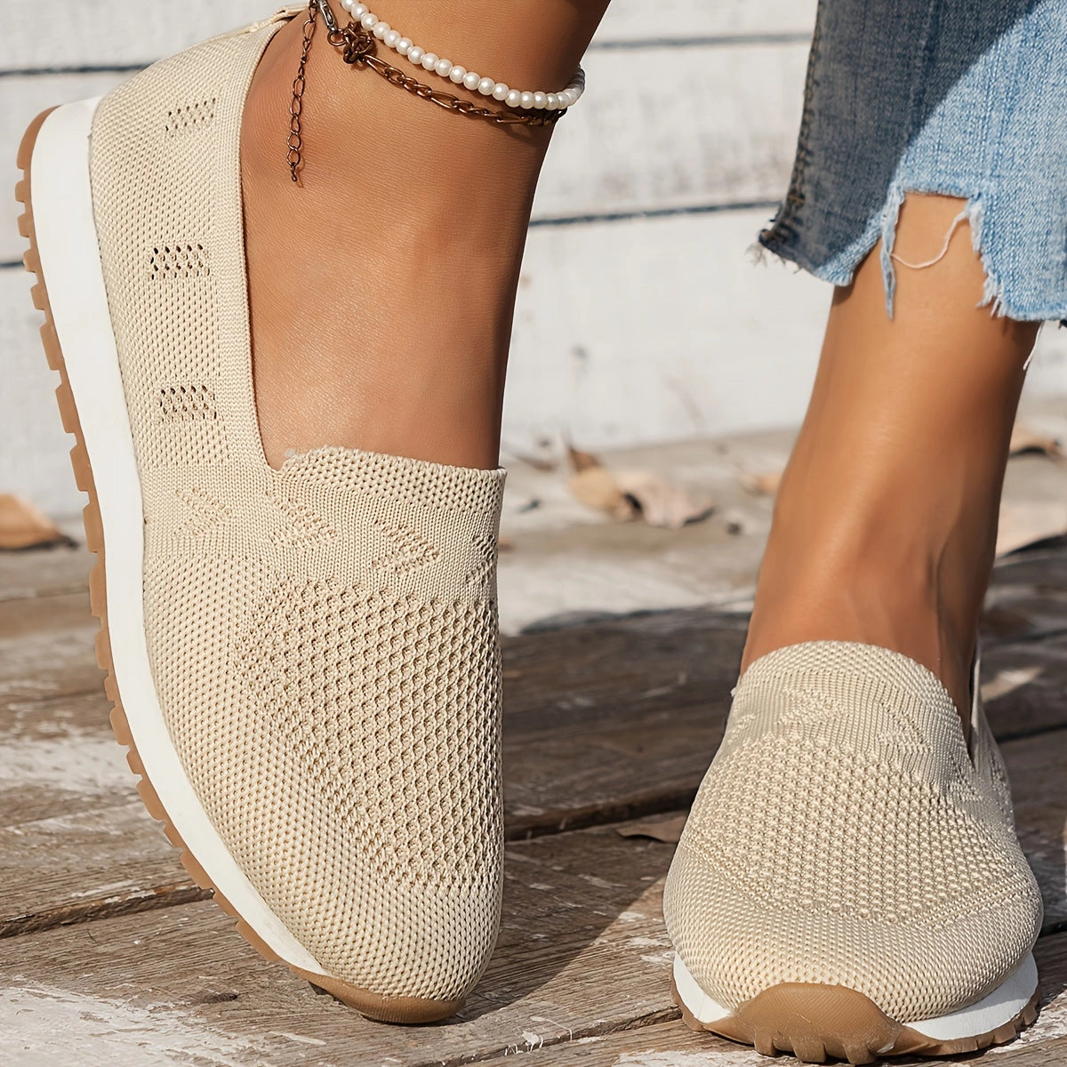 Comfortable Beige Women's Slip-On Sneakers for Summer
 - ModishWorld