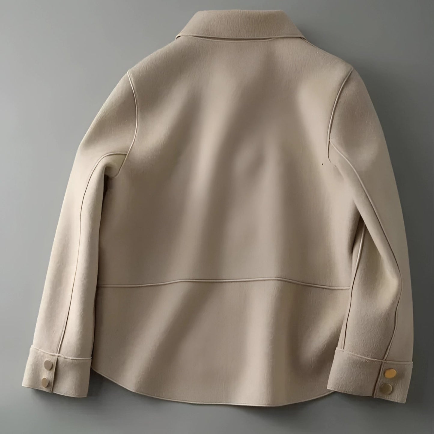 Women's Beige Minimalist Jacket: High Collar & Button Cuffs
 - ModishWorld