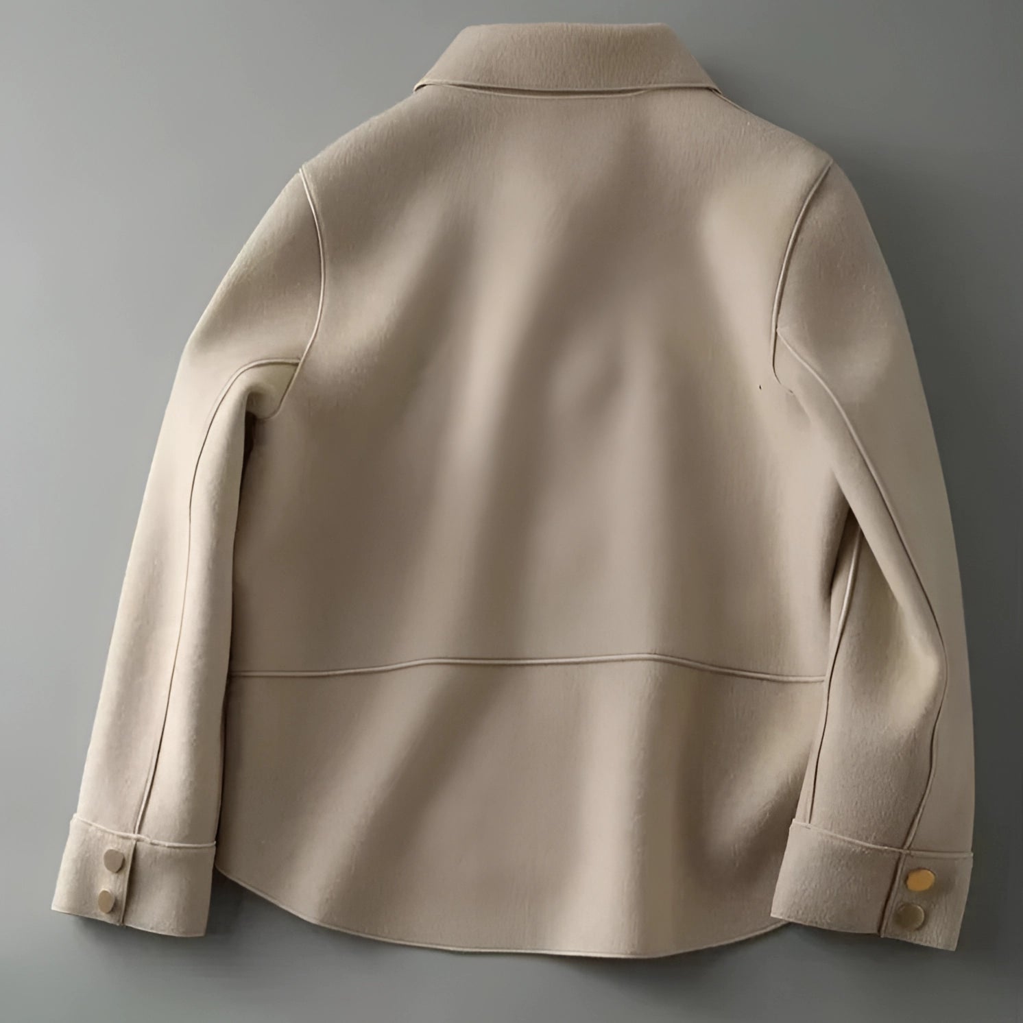 Women's Beige Minimalist Jacket: High Collar & Button Cuffs
 - ModishWorld