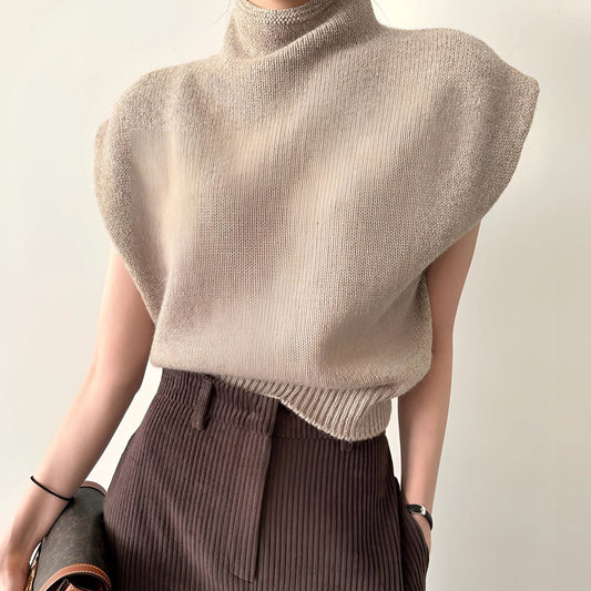 Women's Beige Wool Blend Sleeveless Turtleneck Sweater for Winter
 - ModishWorld