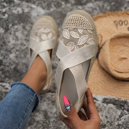 Women's Beige Linen Espadrille Flats: Breathable Summer Woven Shoes
 - ModishWorld