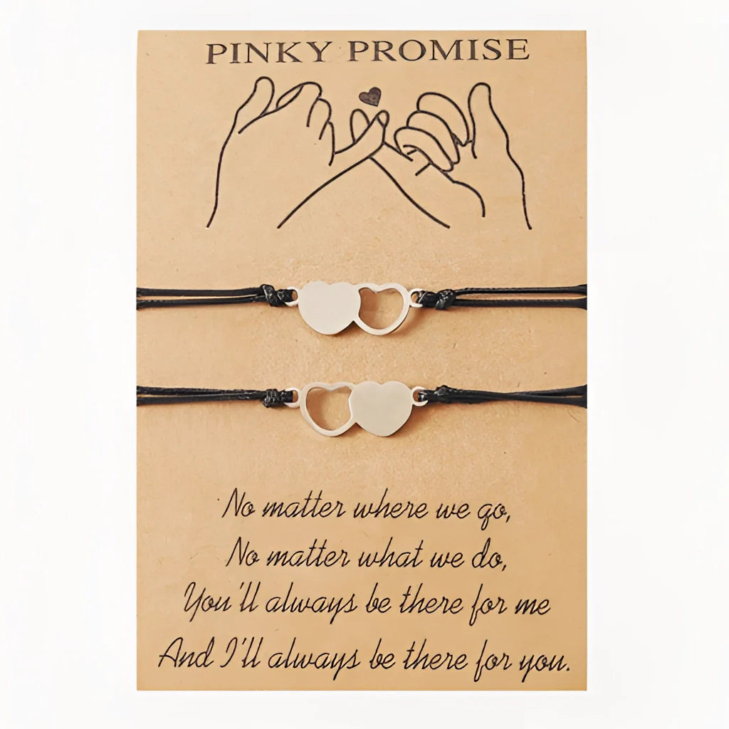 Adjustable Heart Charm Bracelet with Woven Cord – Best Friend Pinky Promise
 - ModishWorld