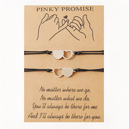 Adjustable Heart Charm Bracelet with Woven Cord – Best Friend Pinky Promise
 - ModishWorld