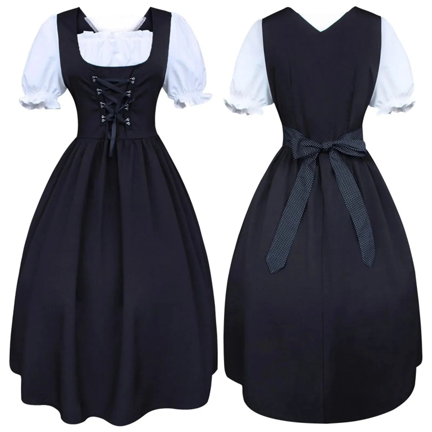 Bavarian Oktoberfest Dirndl Dress, Black, with Corset
 - ModishWorld
