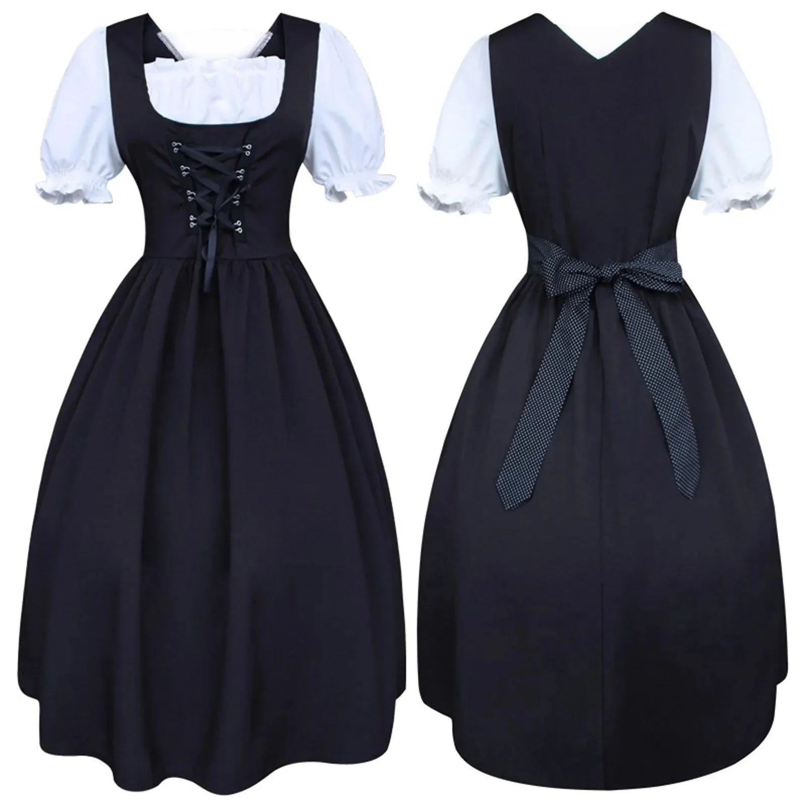 Bavarian Oktoberfest Dirndl Dress, Black, with Corset
 - ModishWorld