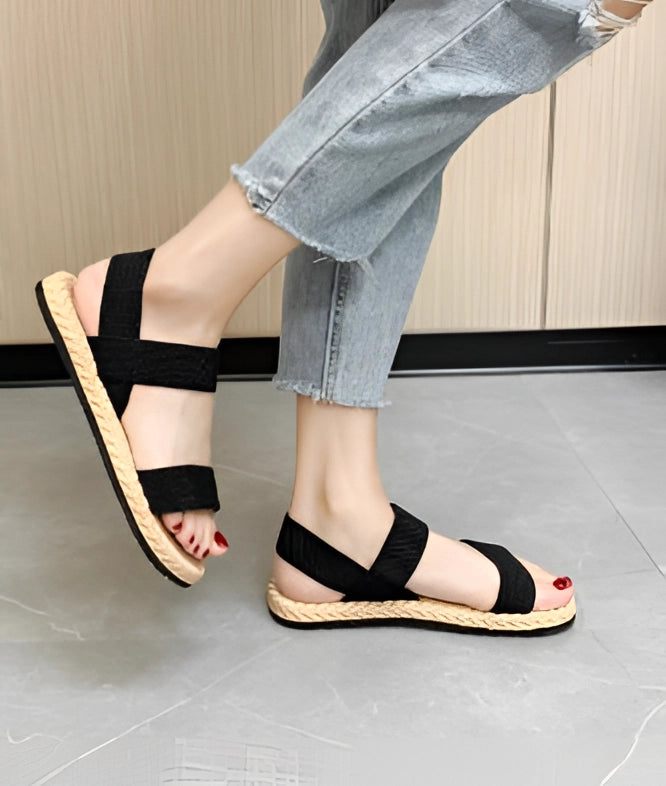 Women's Black Espadrille Flat Sandals with Rope Sole
 - ModishWorld