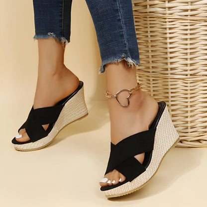 Stylish Black Wedge Espadrille Platform Sandals for Women
 - ModishWorld