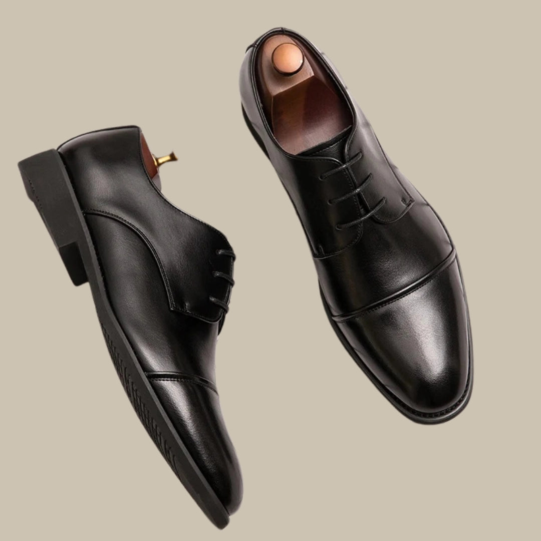 Men's Black Leather Cap-Toe Oxford Dress Shoes: Formal and Luxurious
 - ModishWorld