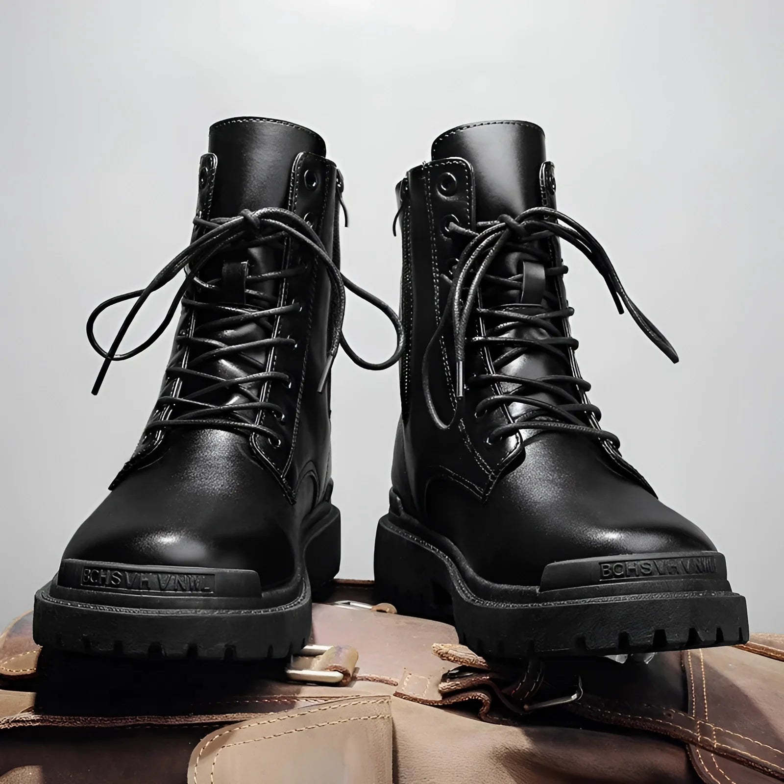 Durable Black Leather Military High-Top Lace-Up Combat Boots
 - ModishWorld