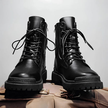Durable Black Leather Military High-Top Lace-Up Combat Boots
 - ModishWorld