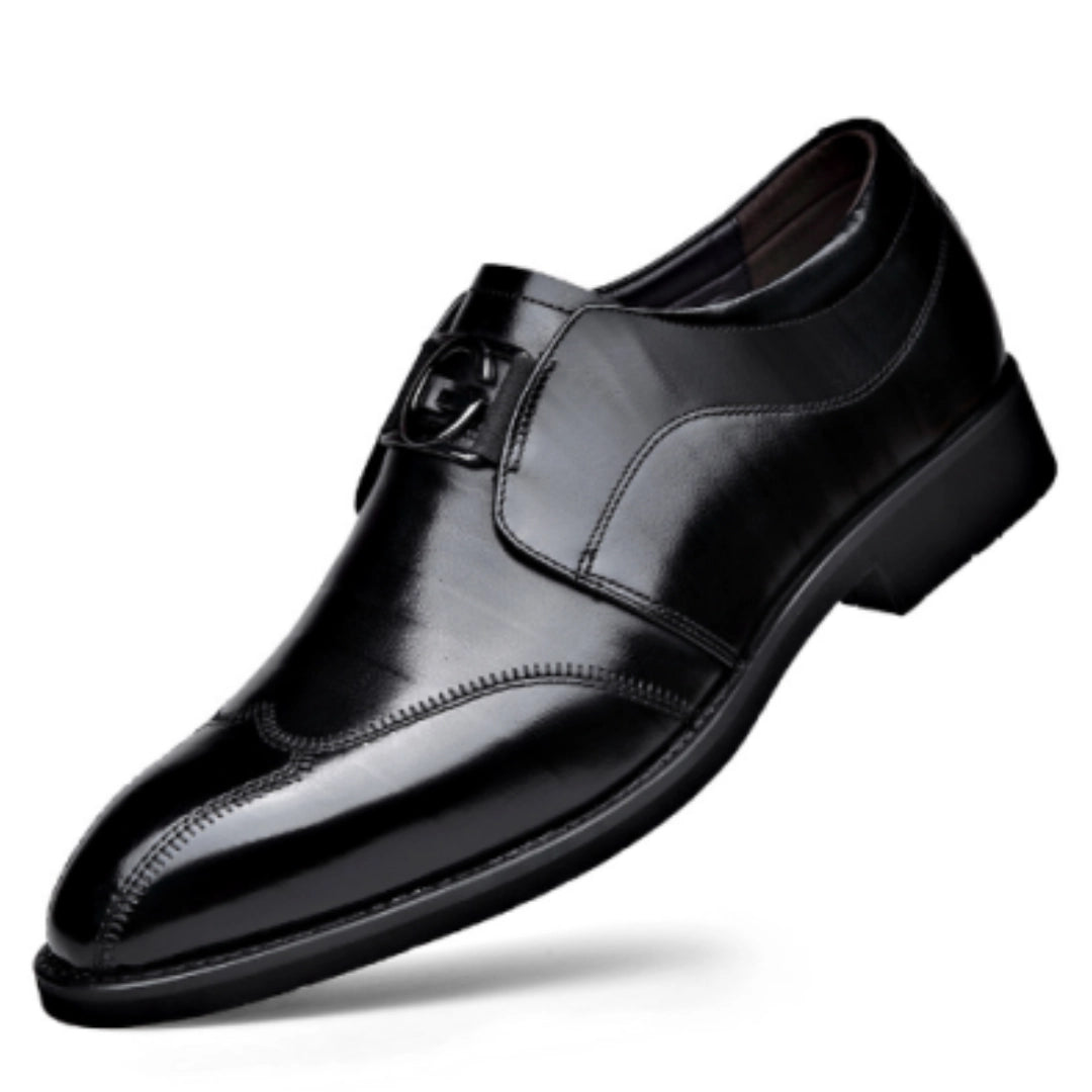 Men's Black Leather Formal Buckle Oxford Shoes with Glossy Finish
 - ModishWorld