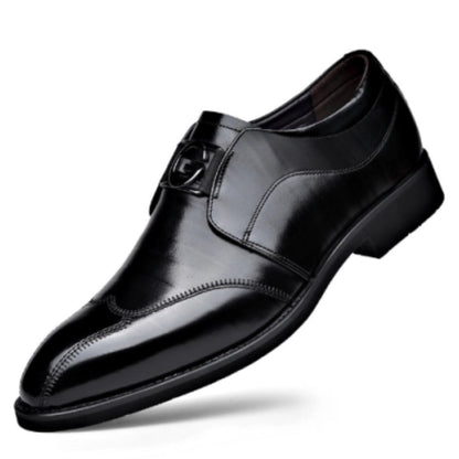 Men's Black Leather Formal Buckle Oxford Shoes with Glossy Finish
 - ModishWorld