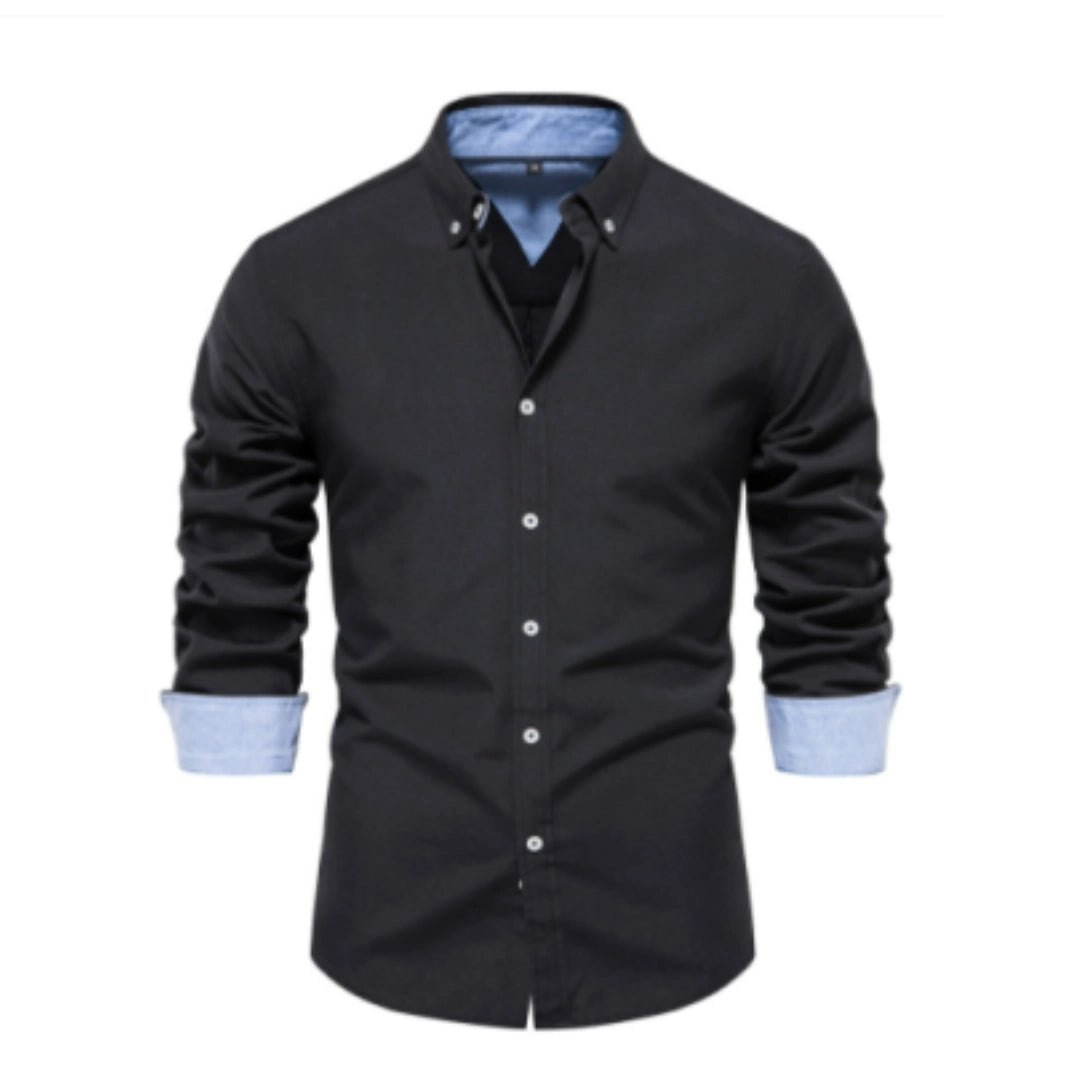 Men's Black Formal Shirt, Slim Fit, Blue Collar, Contrast Cuffs
 - ModishWorld