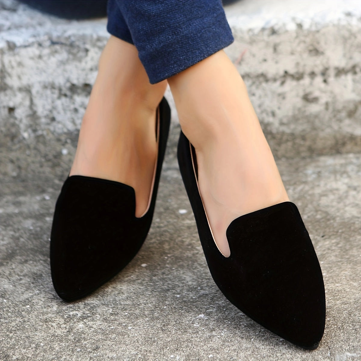 Elegant Black Suede Pointed-Toe Flats for Women – Perfect for the Office
 - ModishWorld