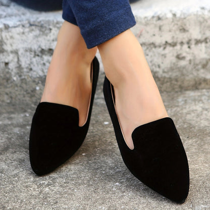 Elegant Black Suede Pointed-Toe Flats for Women – Perfect for the Office
 - ModishWorld