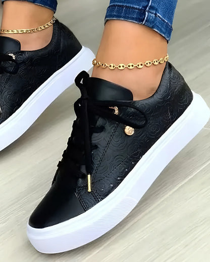 Women's Black Lace-Up Sneakers with Gold Charm Detail
 - ModishWorld