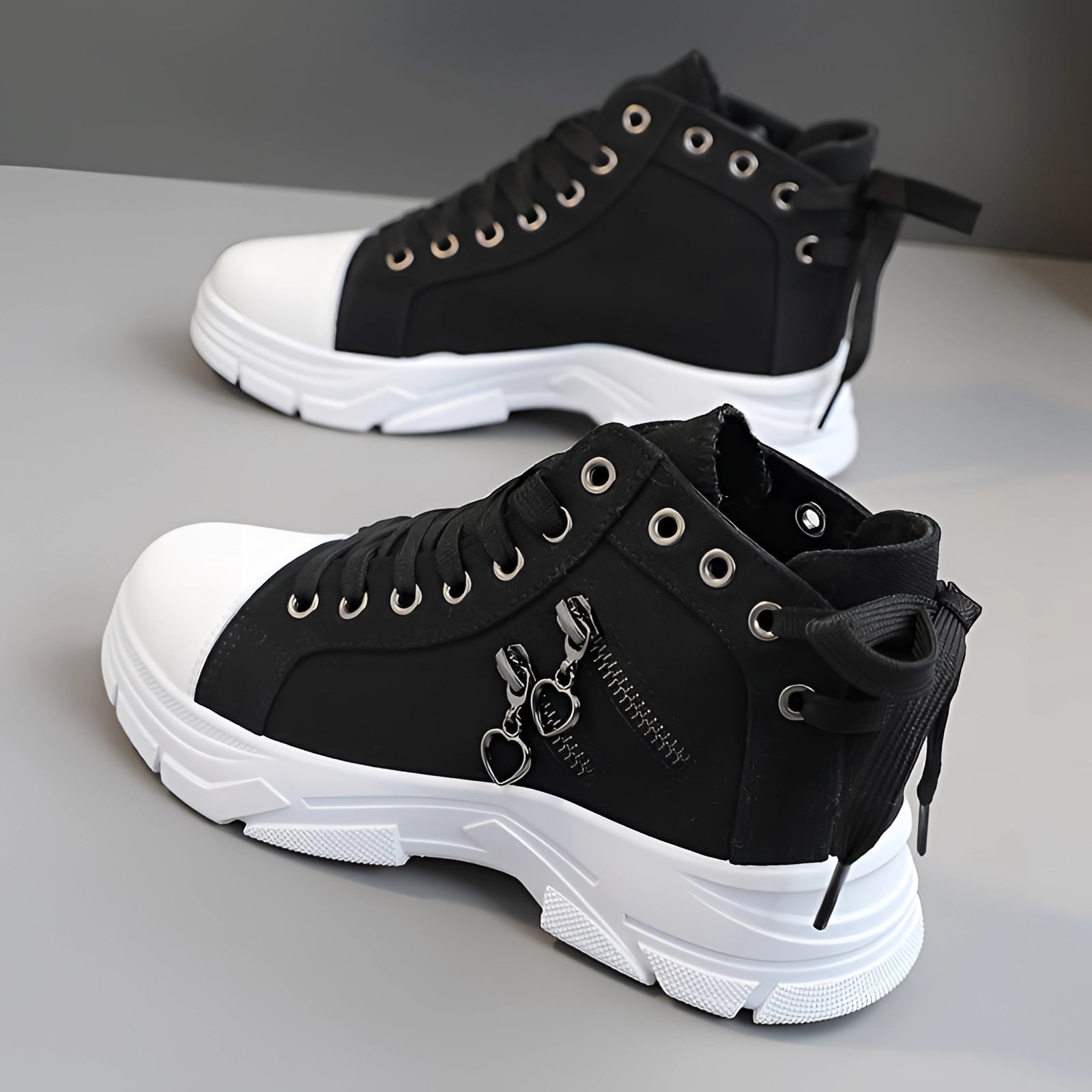 Zippered Black and White Platform Sneakers for Street Style
 - ModishWorld