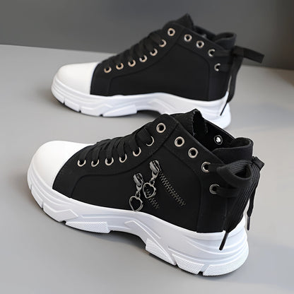 Zippered Black and White Platform Sneakers for Street Style
 - ModishWorld