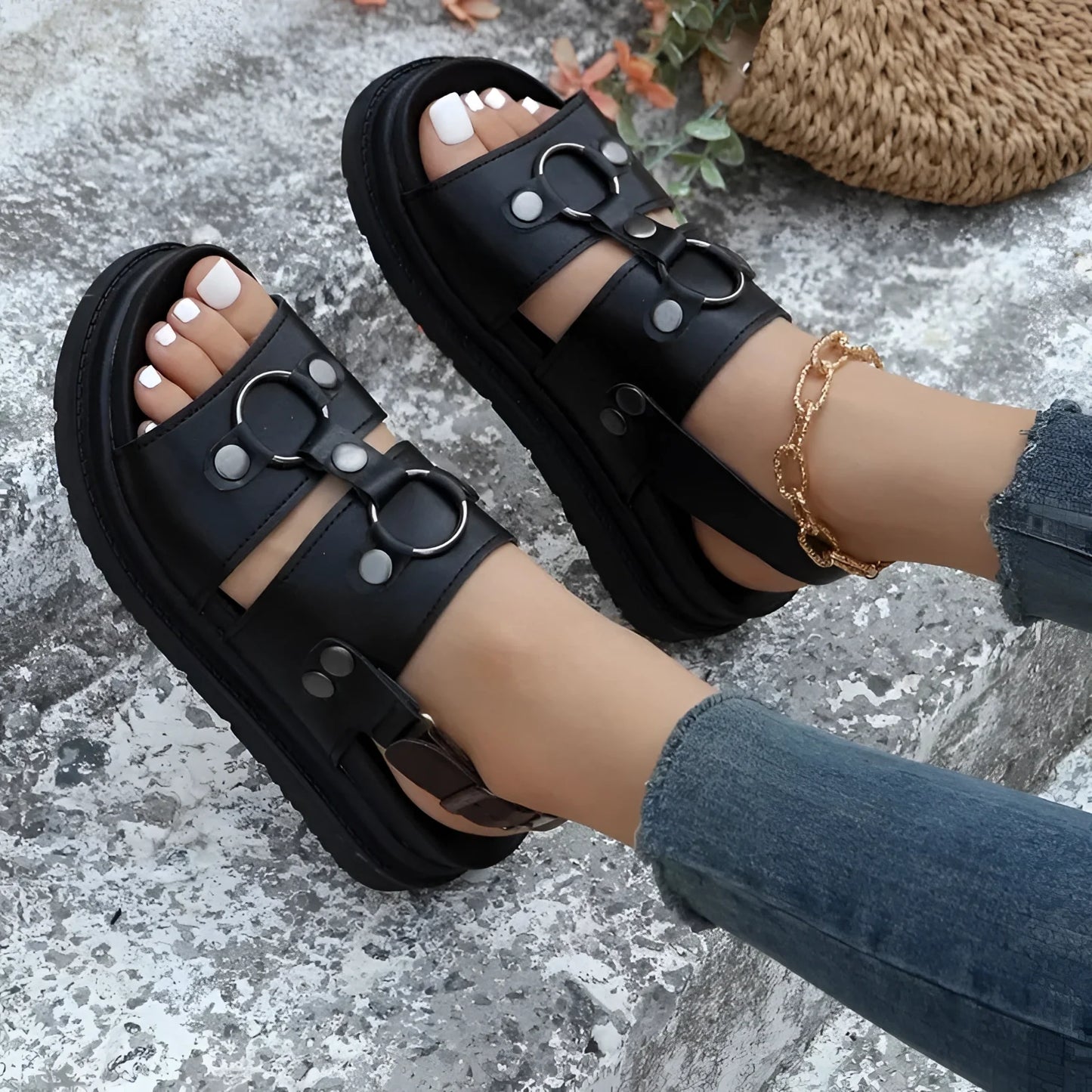 Summer Platform Sandals for Women: Black, Chunky, Double Buckle Straps
 - ModishWorld