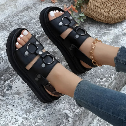Summer Platform Sandals for Women: Black, Chunky, Double Buckle Straps
 - ModishWorld