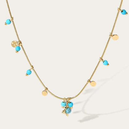 Double-Layered Gold Necklace with Blue Beads by YA-CHAN
 - ModishWorld