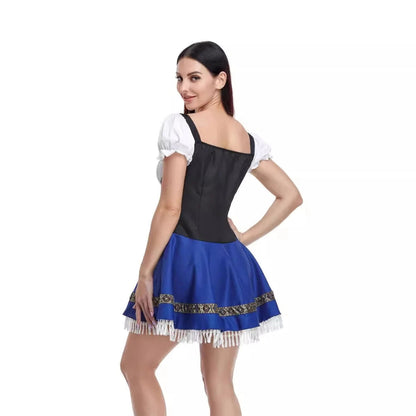 Women's Short Blue and Black Bavarian Oktoberfest Dirndl Costume
 - ModishWorld