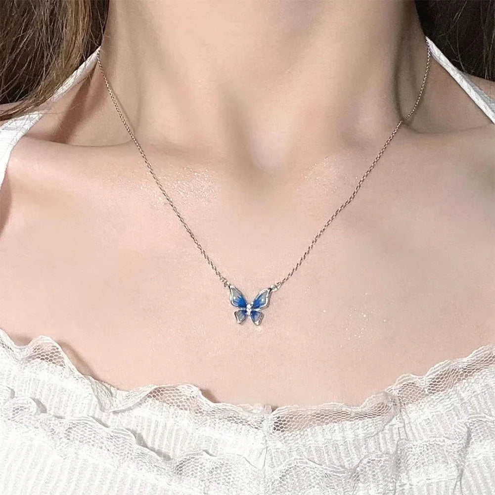 Elegant Minimalist Blue Butterfly Necklace for Women
 - ModishWorld