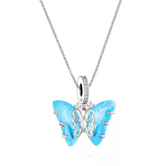 925 Sterling Silver Butterfly Necklace with Blue Opal Pendant - Perfect Gift
 - ModishWorld