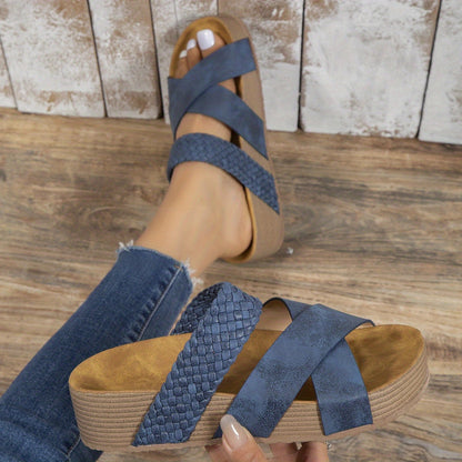 Women's Blue Woven Platform Sandals: Comfortable Summer Shoes
 - ModishWorld