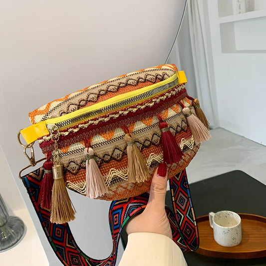 Colorful Tribal Crossbody Bag with Tassels - Bohemian Ethnic Style
 - ModishWorld