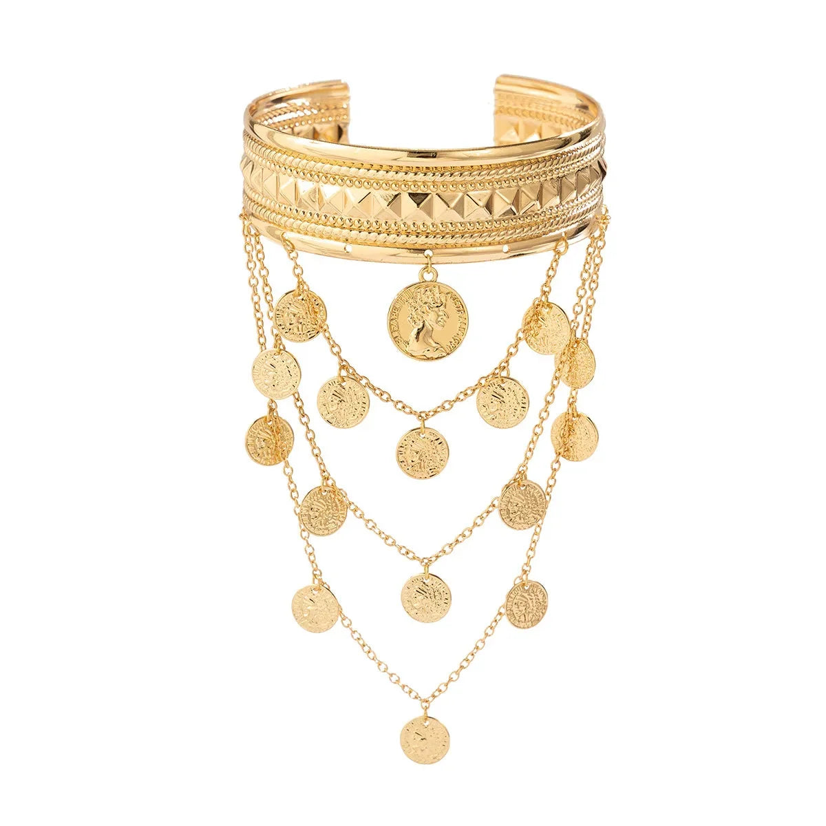 Adjustable Gypsy-Style Armlet with Bohemian Gold Coin Charm
 - ModishWorld