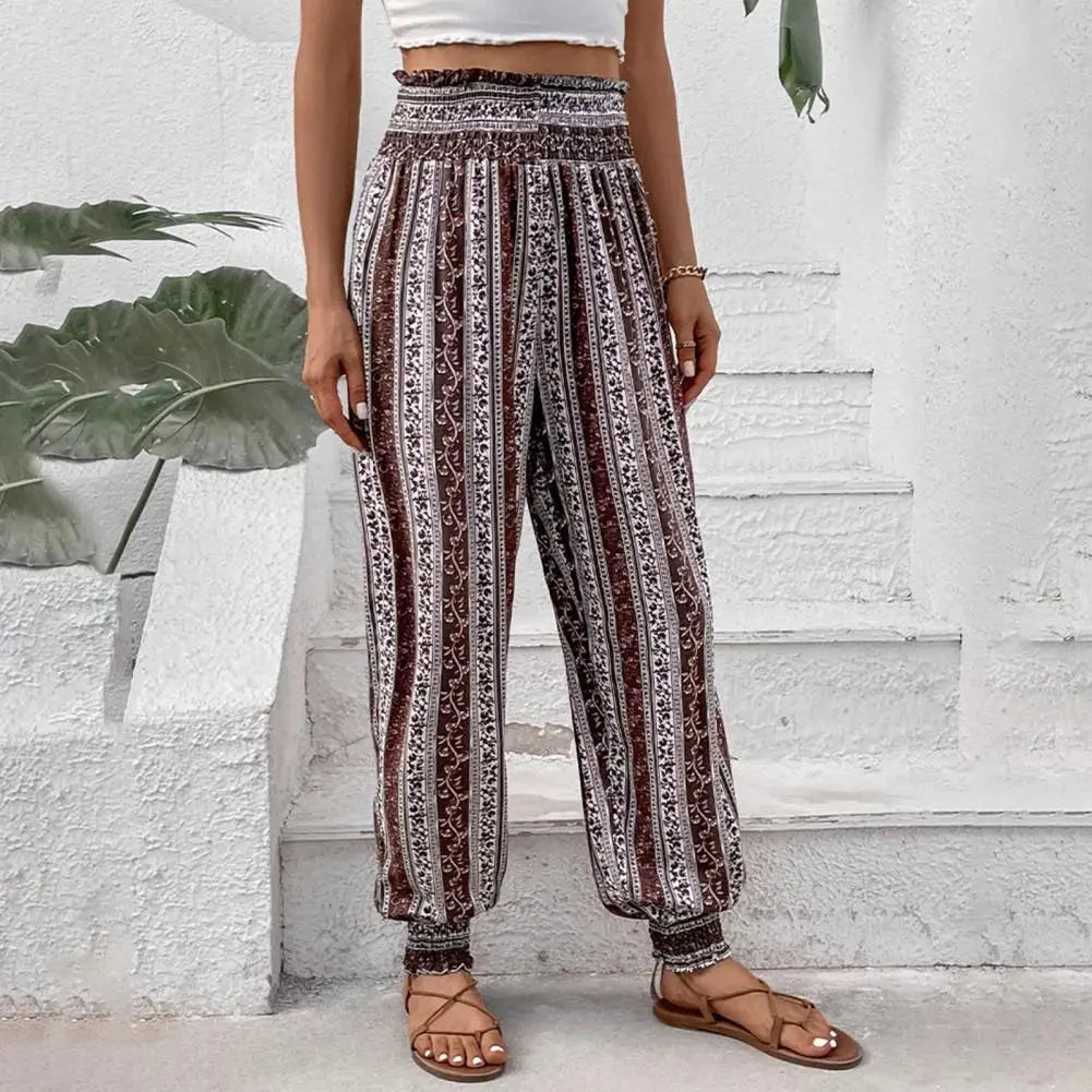 Relaxed-Fit Bohemian Pants for Women: Lightweight, Elastic Waist, Ethnic Print
 - ModishWorld
