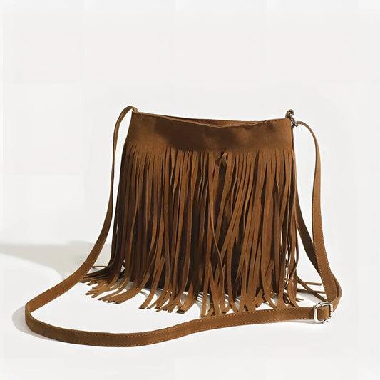Brown Suede Crossbody Bag with Fringe - Women's Boho Festival Purse
 - ModishWorld