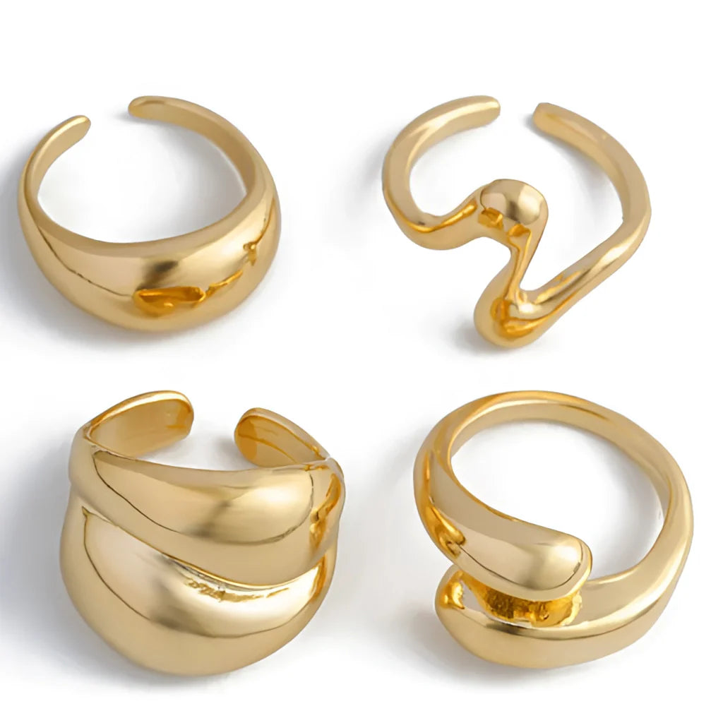 Bold Gold Statement Ring Set: Large, Minimalist, Unique Fashion Jewelry
 - ModishWorld