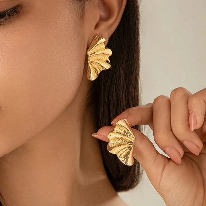 Gold Leaf Statement Earrings with Bold Texture – Designer Fashion Jewelry
 - ModishWorld
