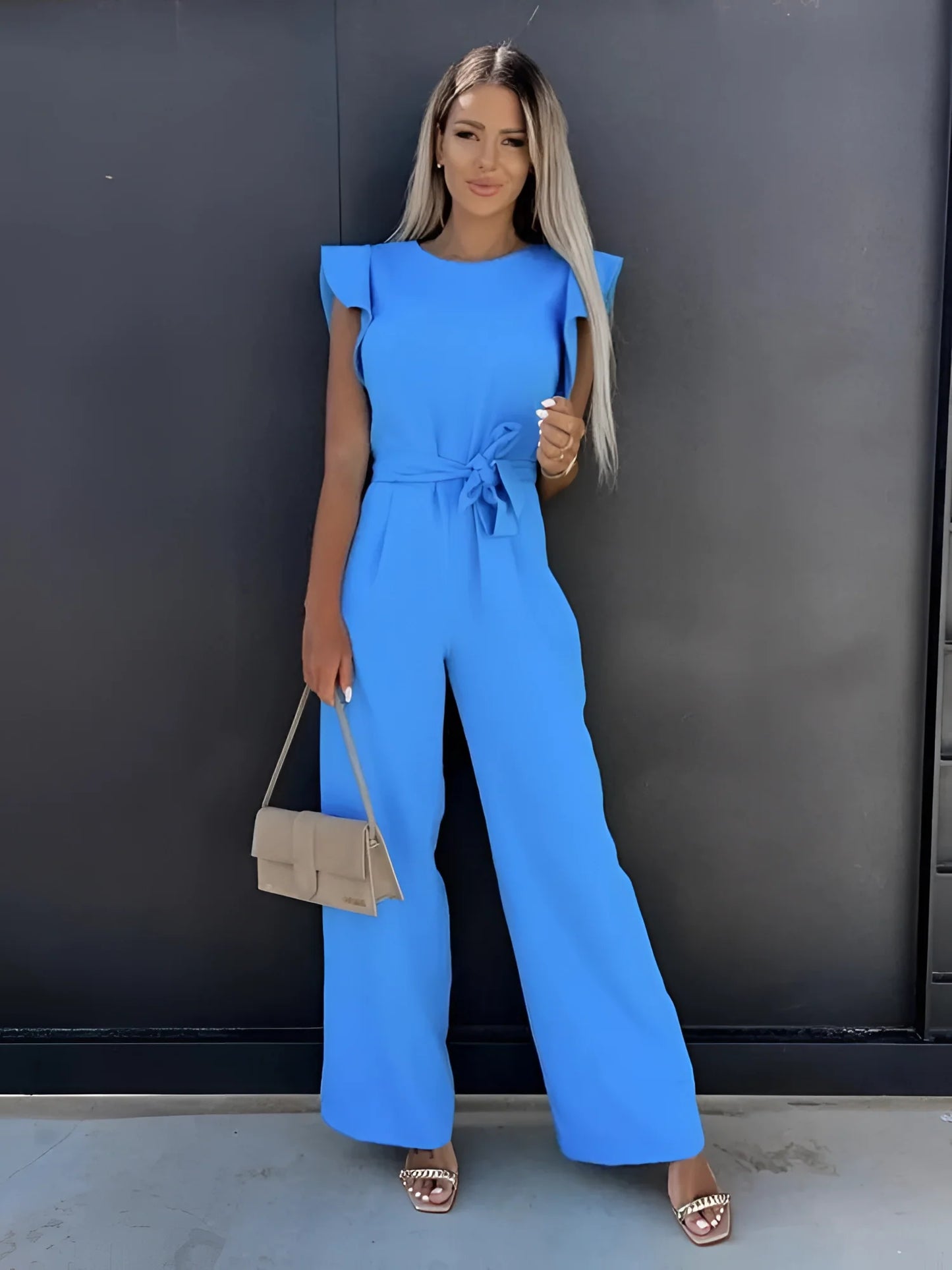 Elegant Sleeveless Blue Ruffle Summer Jumpsuit for Women
 - ModishWorld