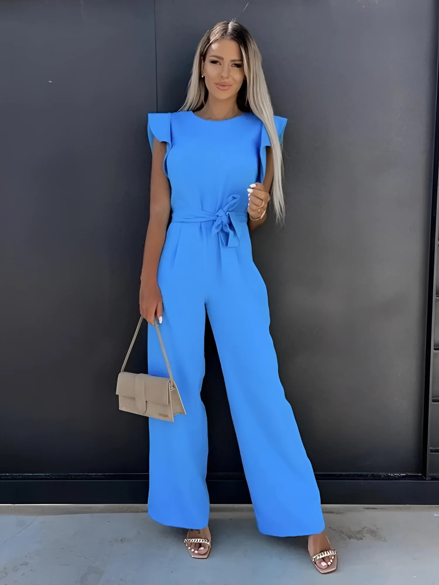 Elegant Sleeveless Blue Ruffle Summer Jumpsuit for Women
 - ModishWorld