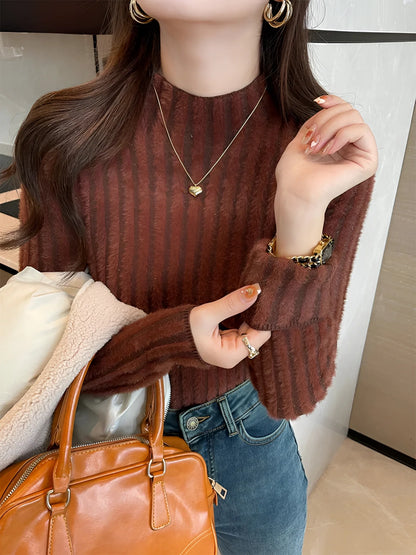 Cozy Fall Outfit: Brown Ribbed Sweater and Gold Earrings
 - ModishWorld