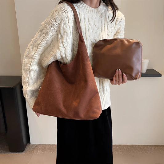 Women's Casual Brown Suede Oversized Tote Bag for Fall
 - ModishWorld